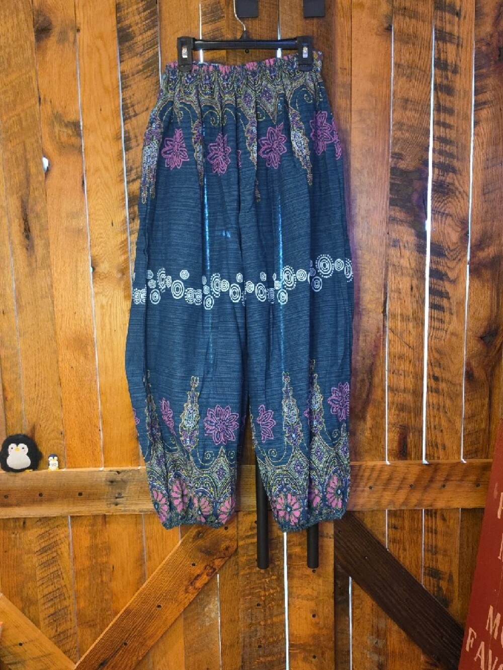 027p Boho Indigo Floral Print Harem Pants - Picture 9 of 9